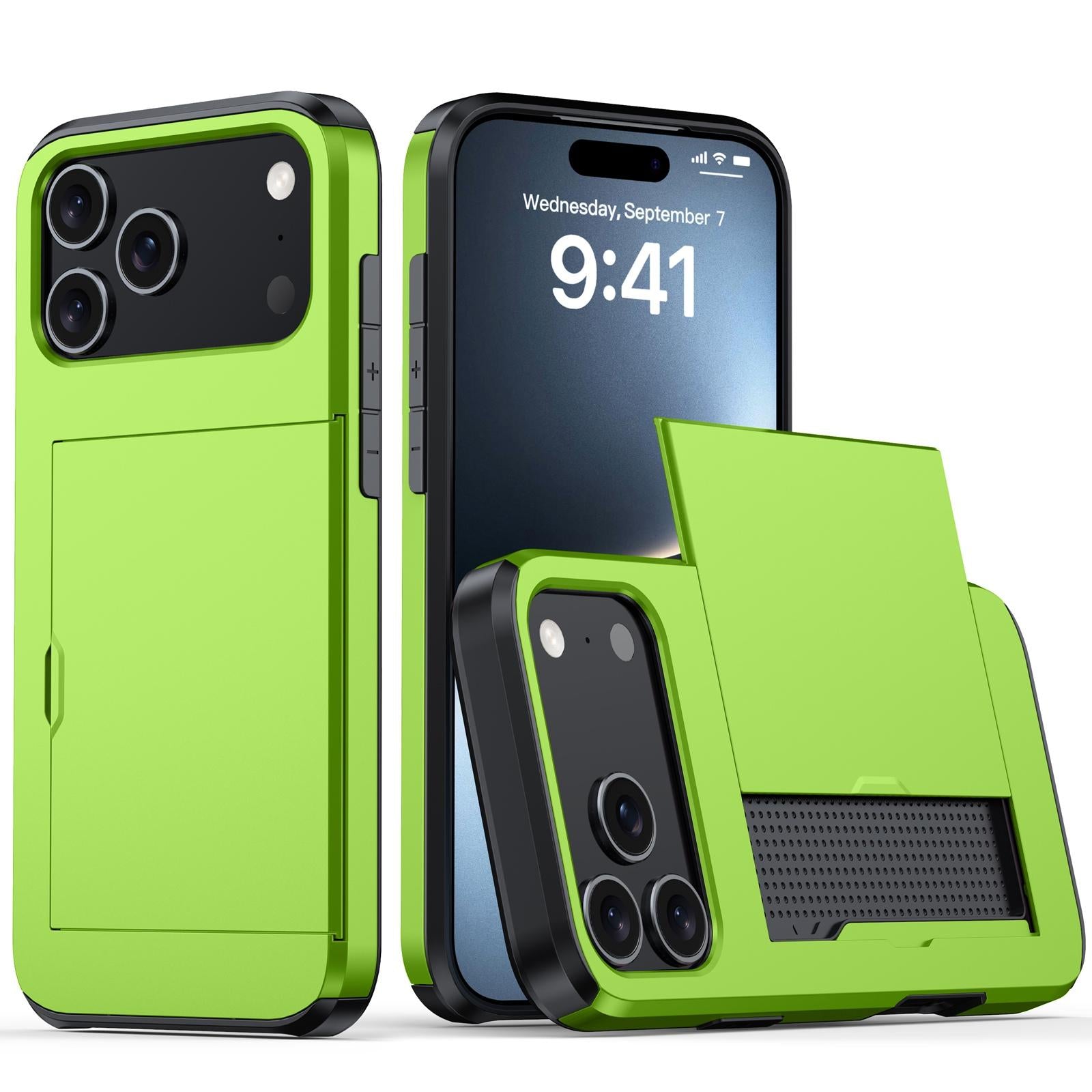 Compatible with iPhone 18 Pro Shockproof Armor Phone Case with Card Slot - Green