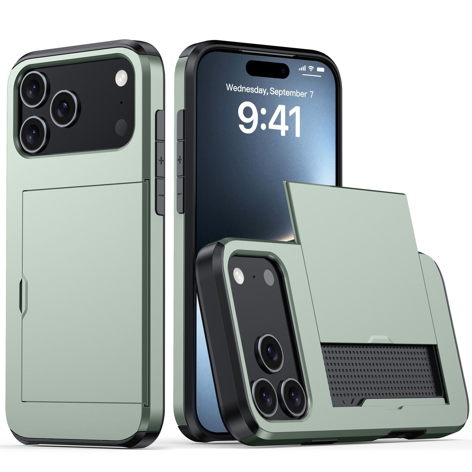 Compatible with iPhone 18 Pro Shockproof Armor Phone Case with Card Slot - Dark Green