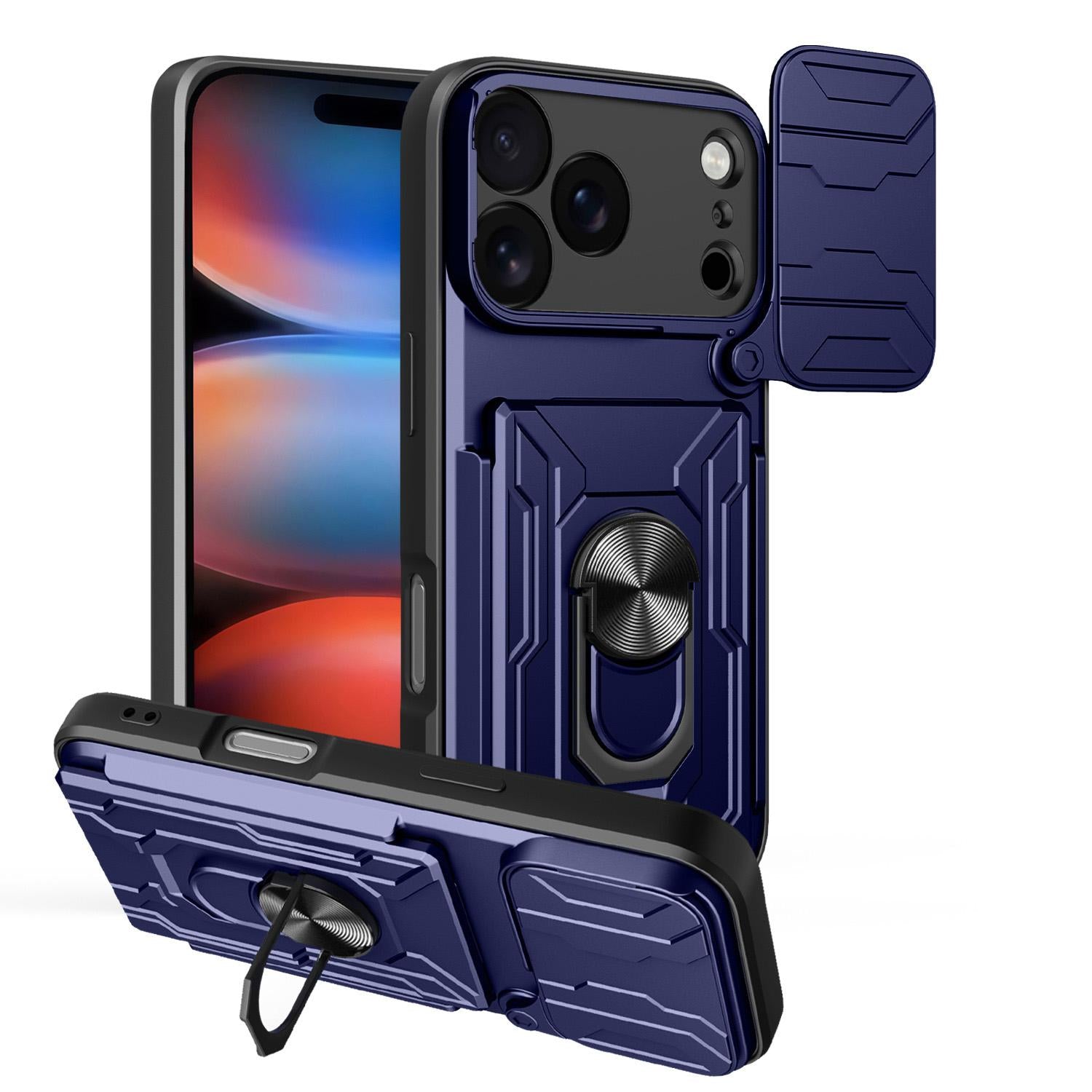 Compatible with iPhone 18 Pro Sliding Camshield TPU+PC Phone Case with Card Slot - Blue
