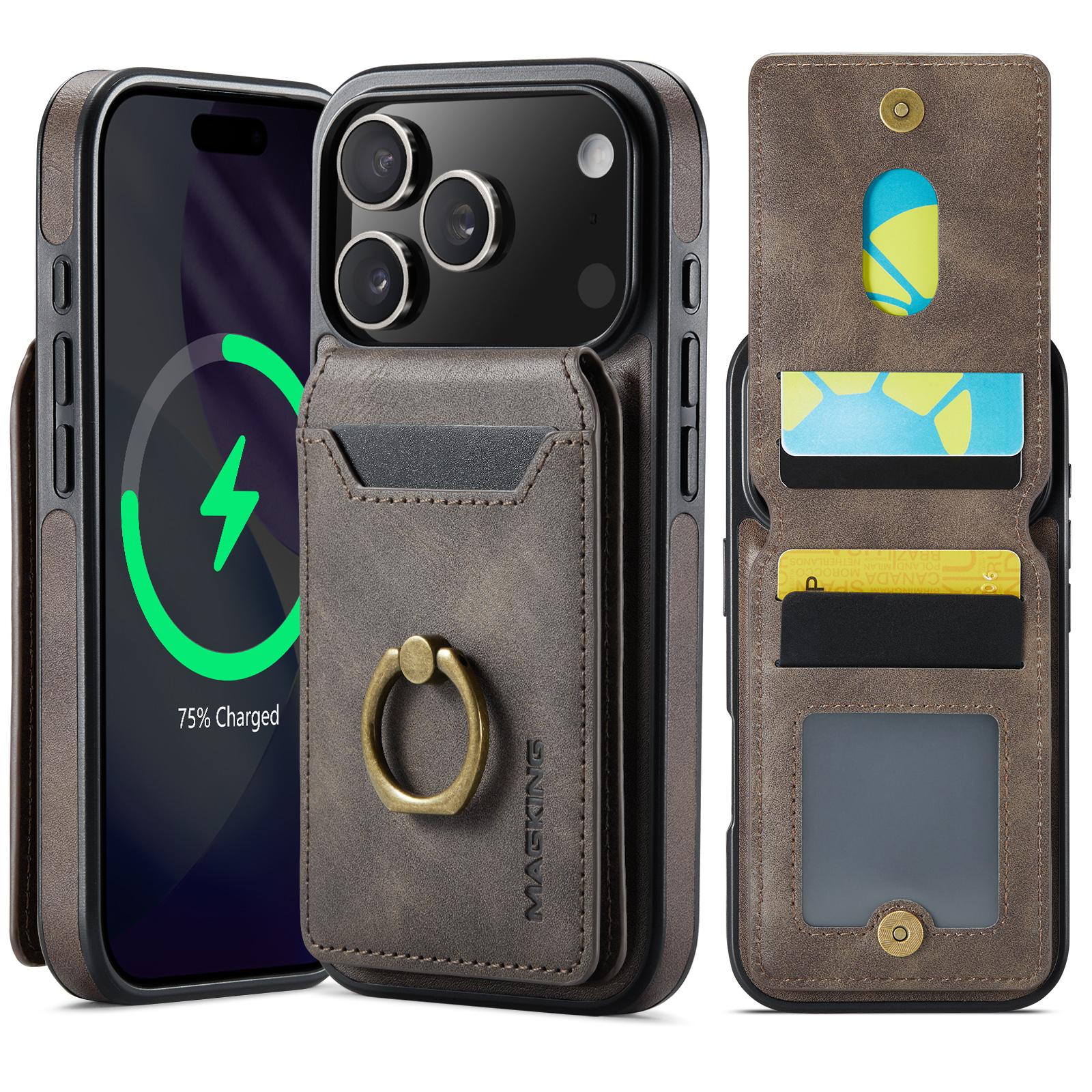 Compatible with iPhone 18 Pro & 17 Pro MAGKING K1 MagSafe Detachable Wallet RFID Back Cover Phone Case - Coffee