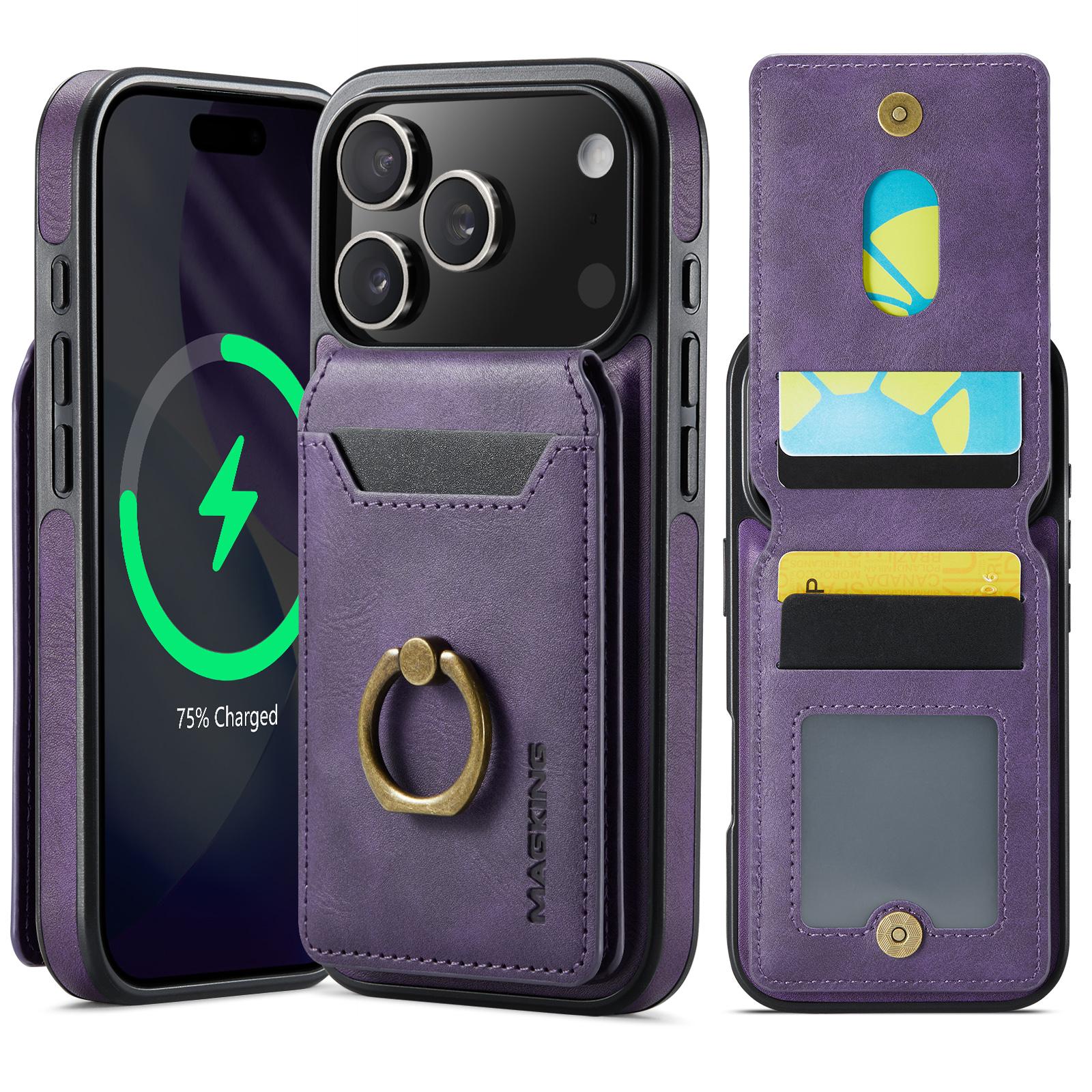 Compatible with iPhone 18 Pro & 17 Pro MAGKING K1 MagSafe Detachable Wallet RFID Back Cover Phone Case - Purple