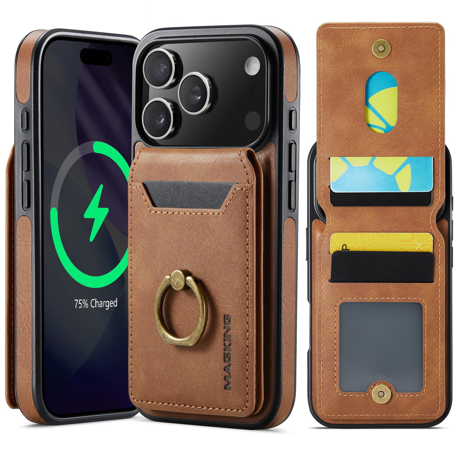 Compatible with iPhone 18 Pro & 17 Pro MAGKING K1 MagSafe Detachable Wallet RFID Back Cover Phone Case - Brown