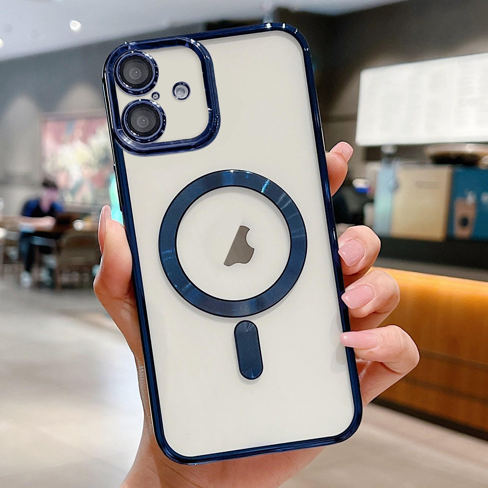 Compatible with iPhone 18 Electroplating MagSafe Phone Case - Dark Blue