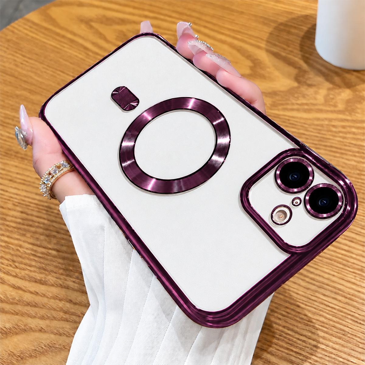 Compatible with iPhone 18 Electroplating MagSafe Phone Case - Cherry Red