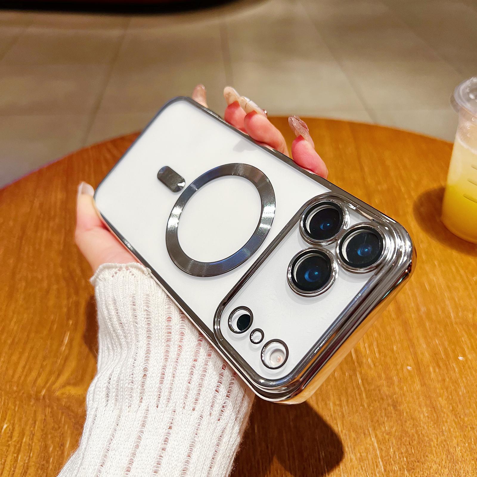 Compatible with iPhone 18 Pro Electroplating MagSafe Phone Case - Silver