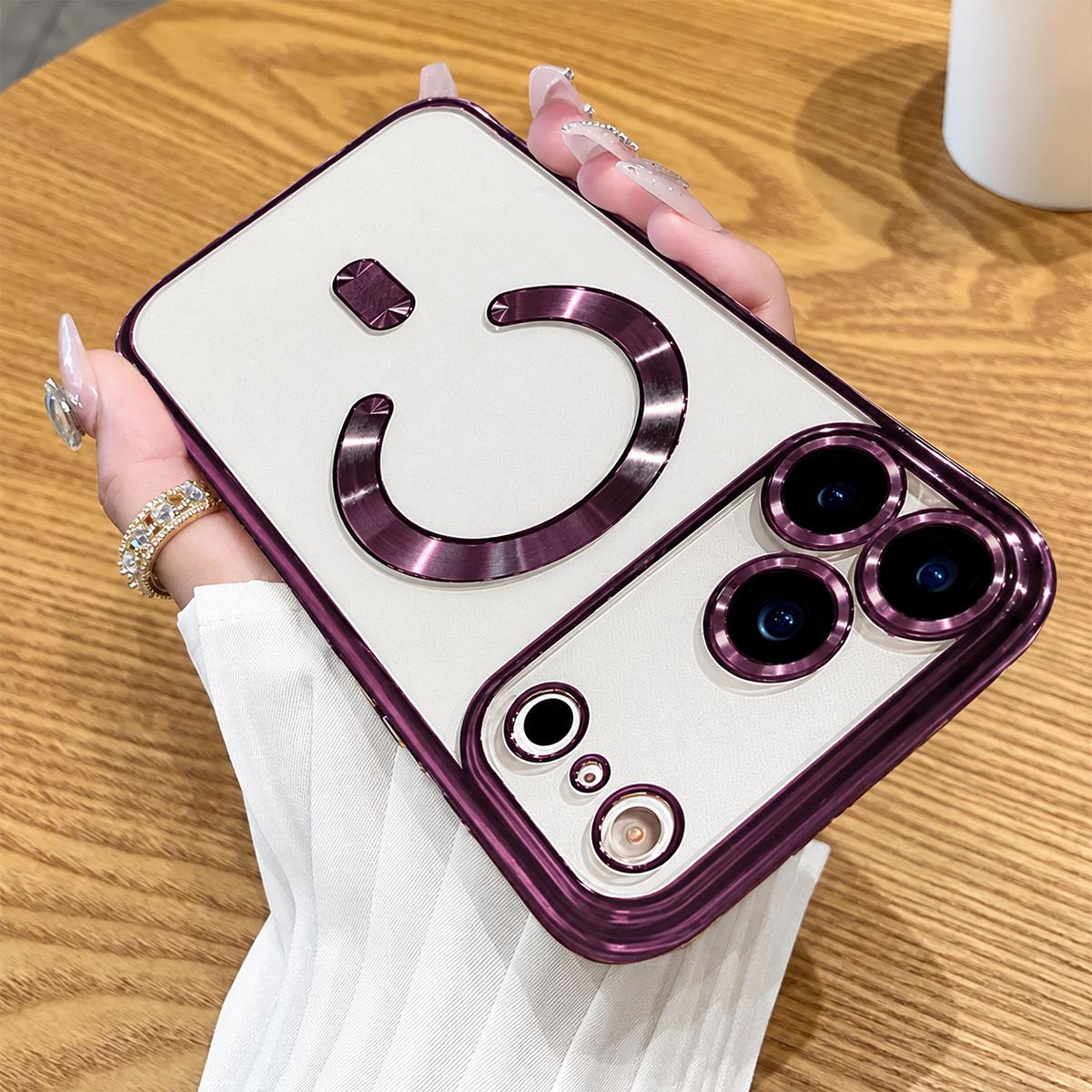 Compatible with iPhone 18 Pro Electroplating MagSafe Phone Case - Cherry Red