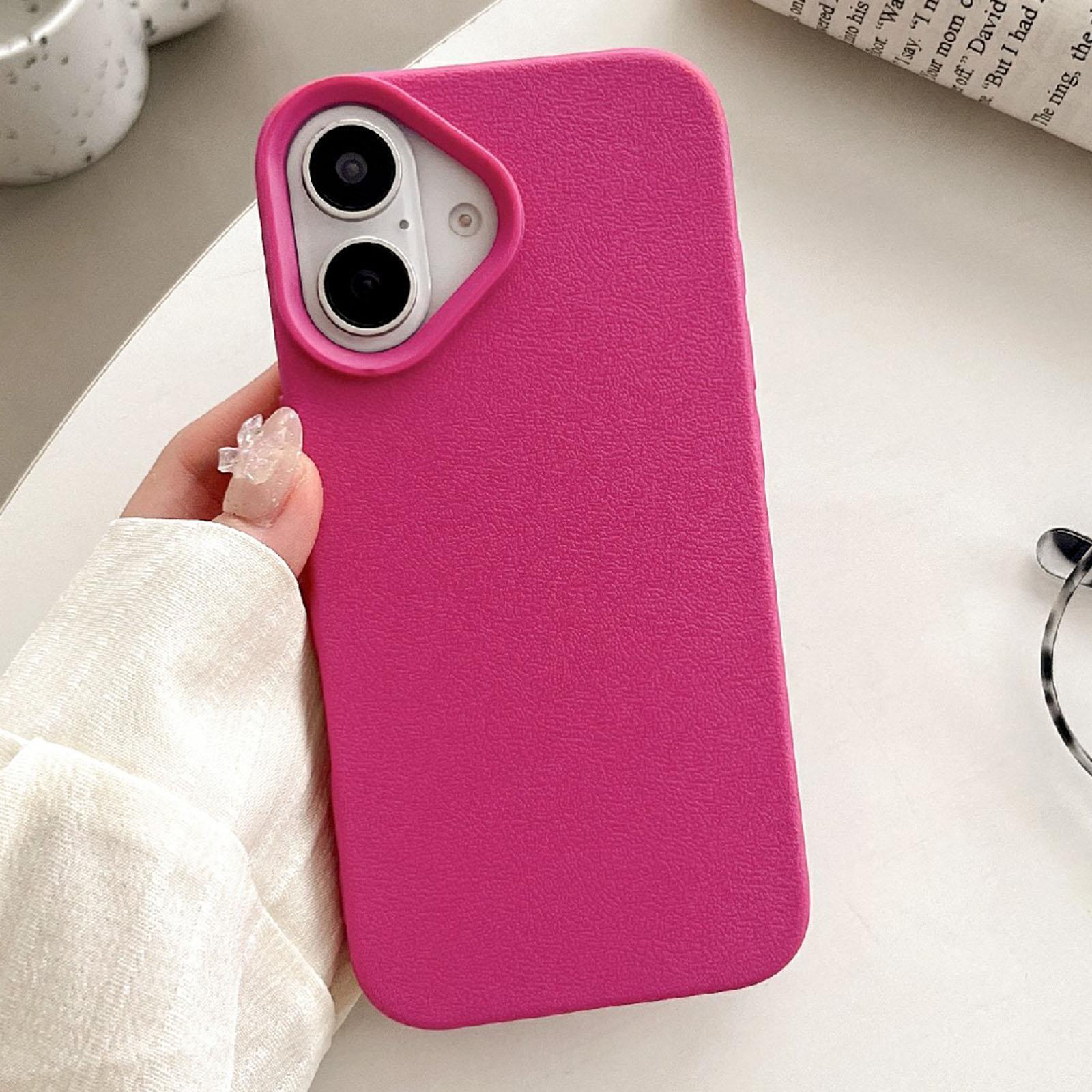 Compatible with iPhone 18 Leather Texture TPU Full Coverage Phone Case - Rose Red