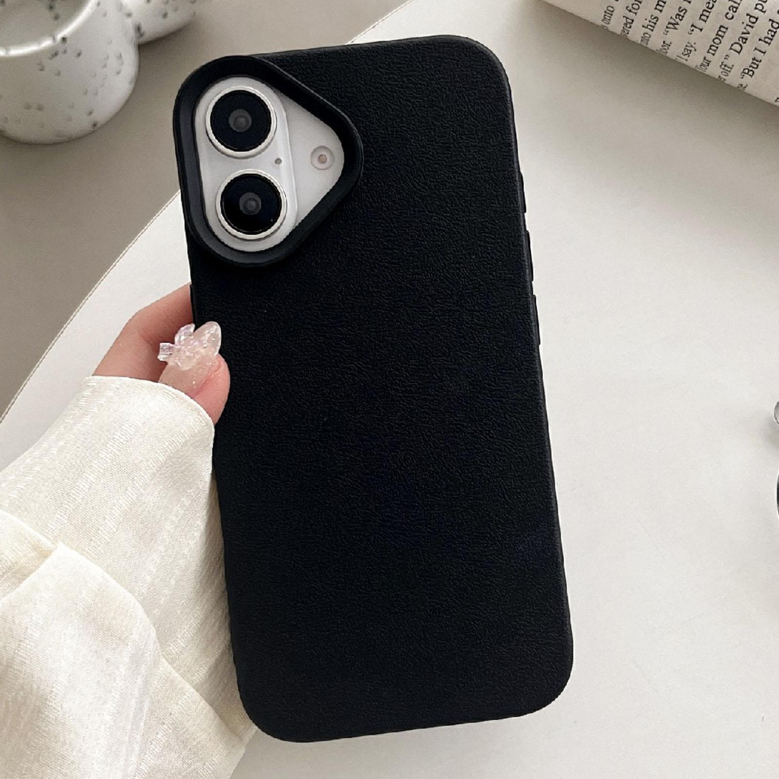 Compatible with iPhone 18 Leather Texture TPU Full Coverage Phone Case - Black