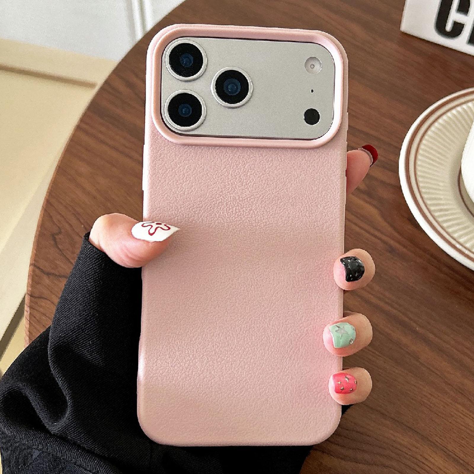 Compatible with iPhone 18 Pro Leather Texture TPU Full Coverage Phone Case - Pink