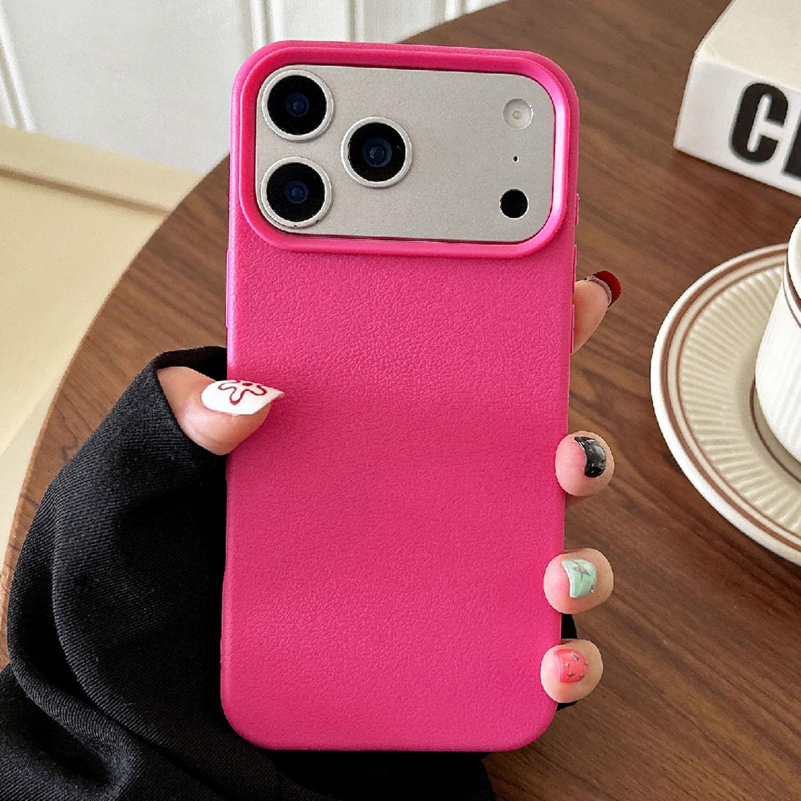 Compatible with iPhone 18 Pro Leather Texture TPU Full Coverage Phone Case - Rose Red