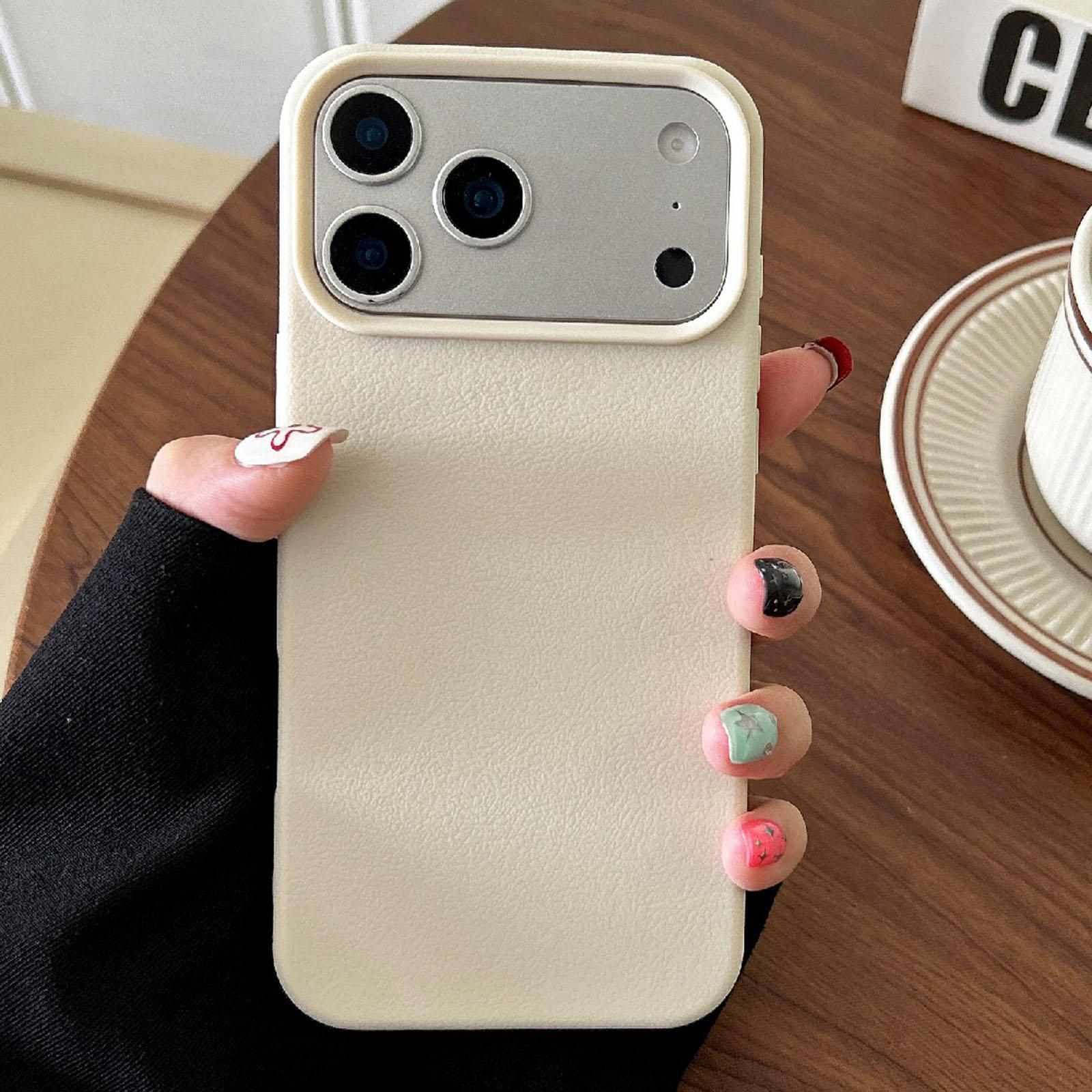Compatible with iPhone 18 Pro Leather Texture TPU Full Coverage Phone Case - White