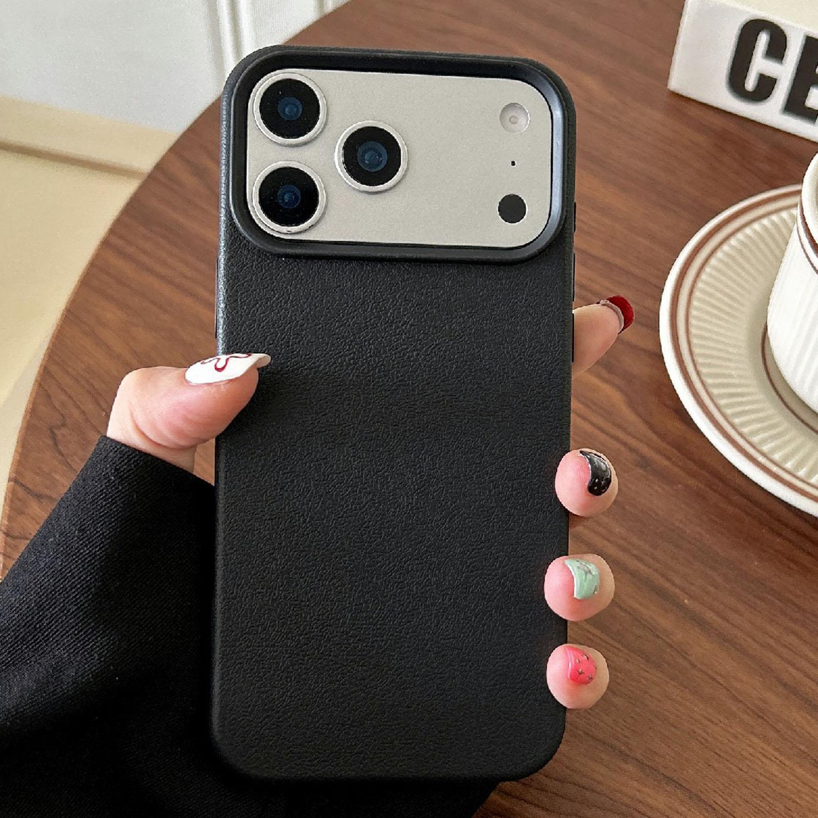 Compatible with iPhone 18 Pro Leather Texture TPU Full Coverage Phone Case - Black