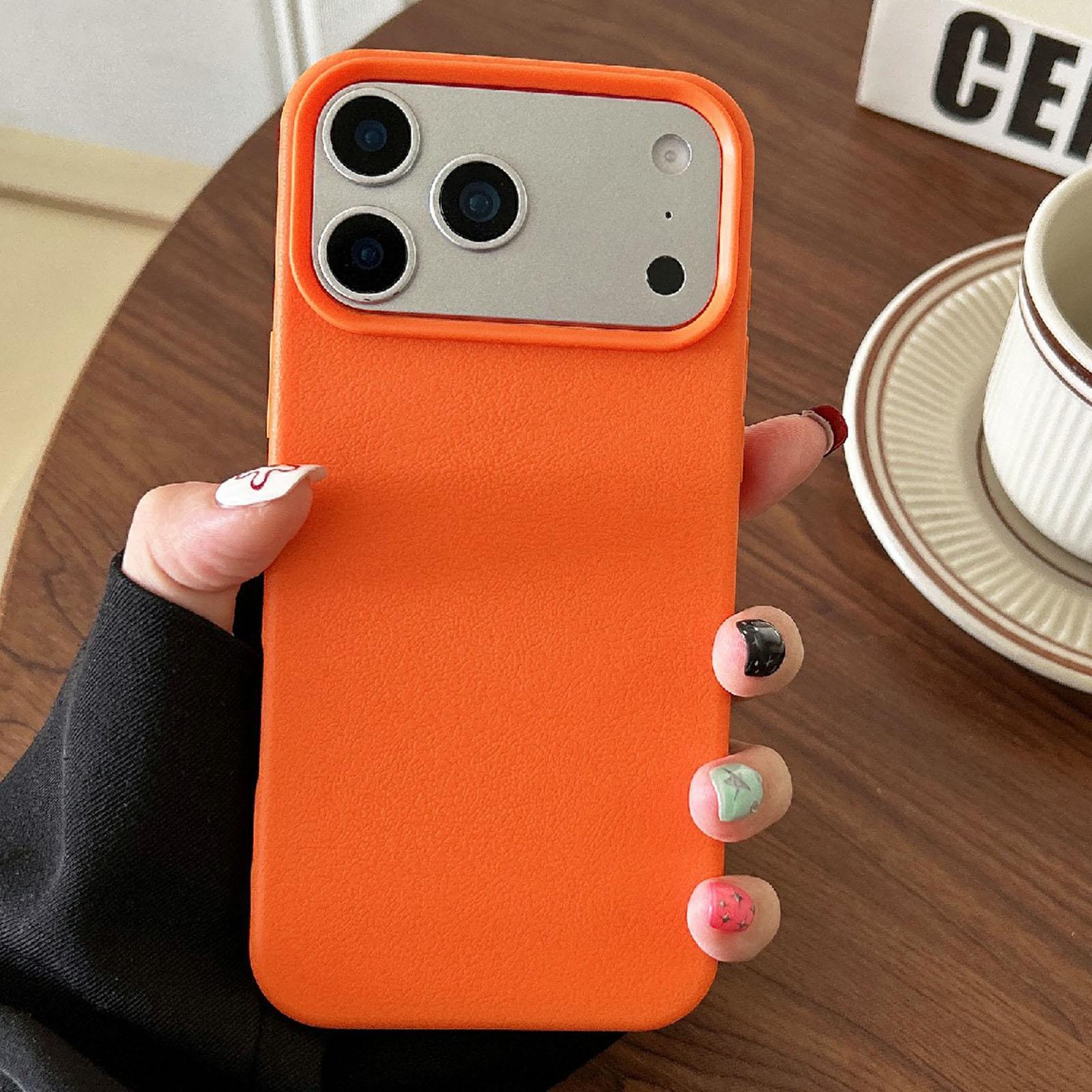 Compatible with iPhone 18 Pro Leather Texture TPU Full Coverage Phone Case - Orange