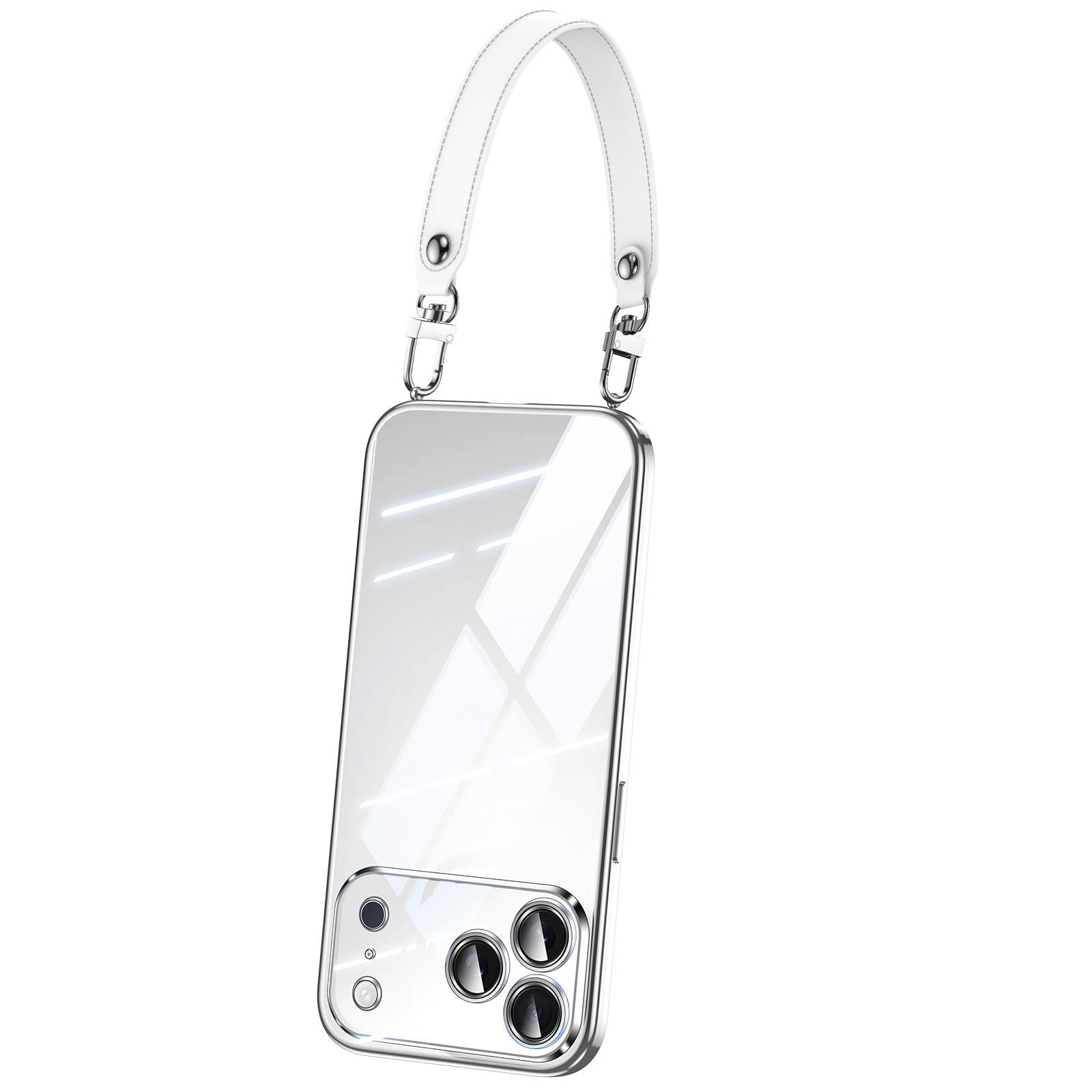 Compatible with iPhone 18 Pro SULADA Electroplated Clear TPU Soft Frame Phone Case with Wrist Strap - Silver