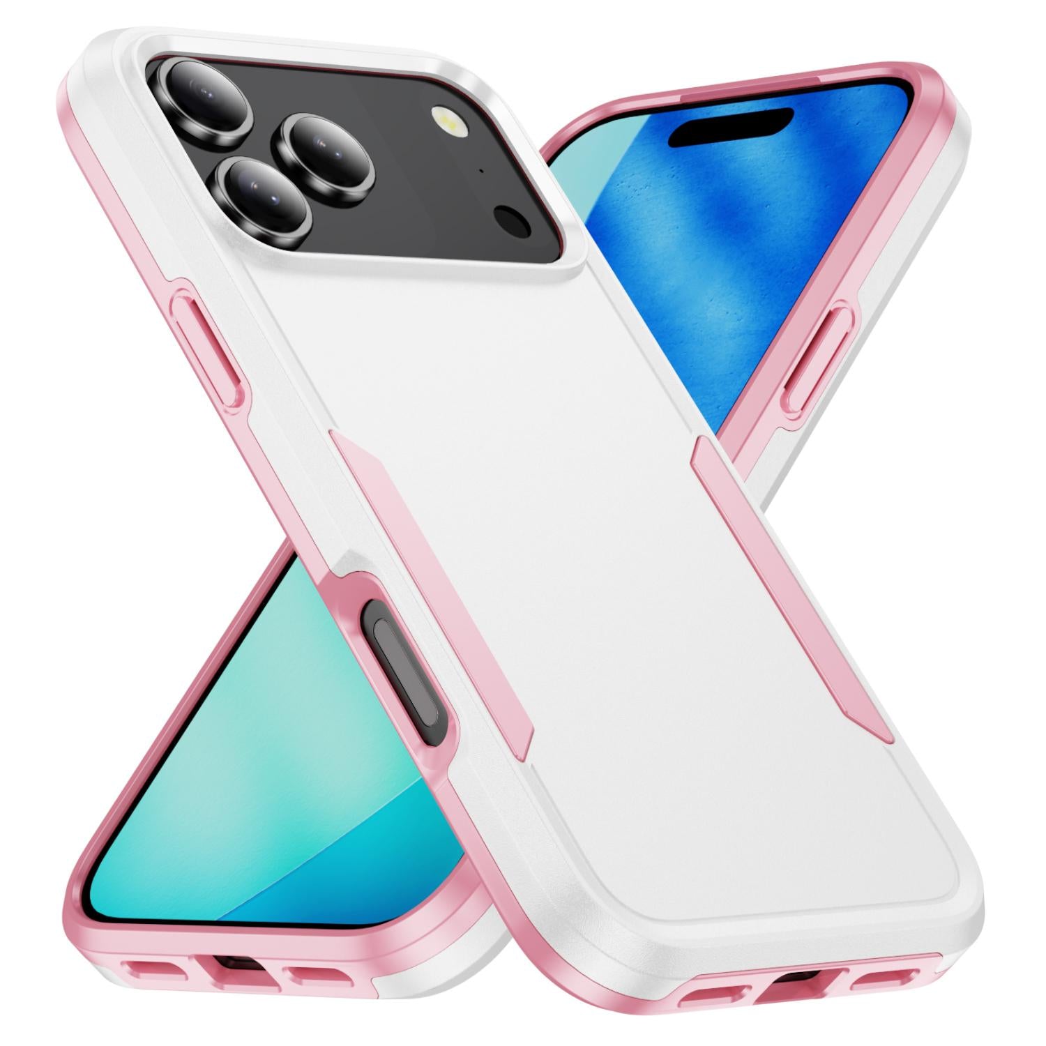 Compatible with iPhone 18 Pro Pioneer Armor Heavy Duty PC + TPU Phone Case - White+Pink
