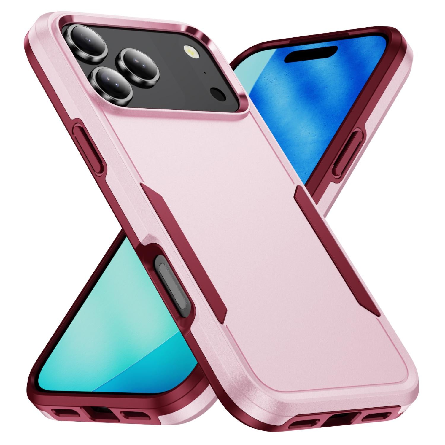 Compatible with iPhone 18 Pro Pioneer Armor Heavy Duty PC + TPU Phone Case - Pink+Rose Red