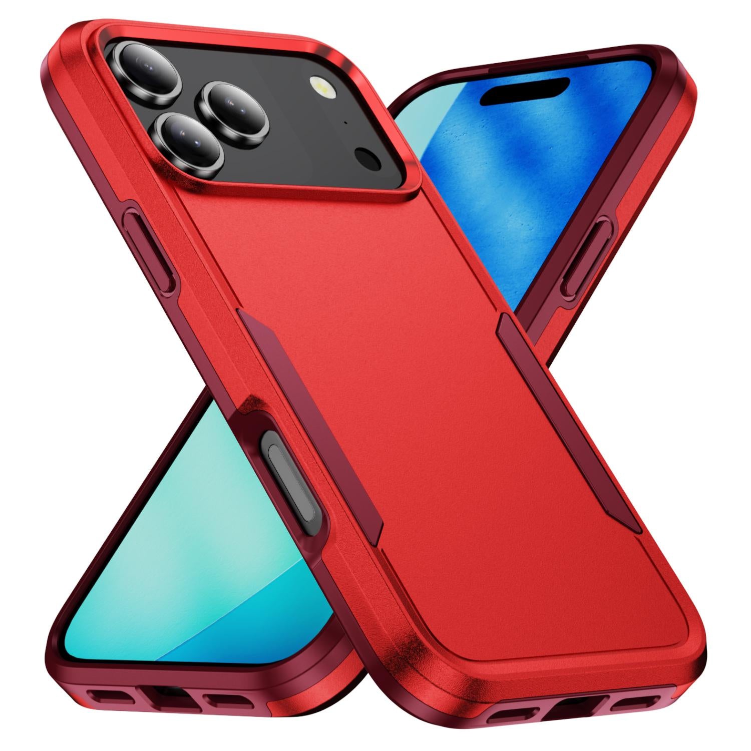 Compatible with iPhone 18 Pro Pioneer Armor Heavy Duty PC + TPU Phone Case - Red+Rose Red