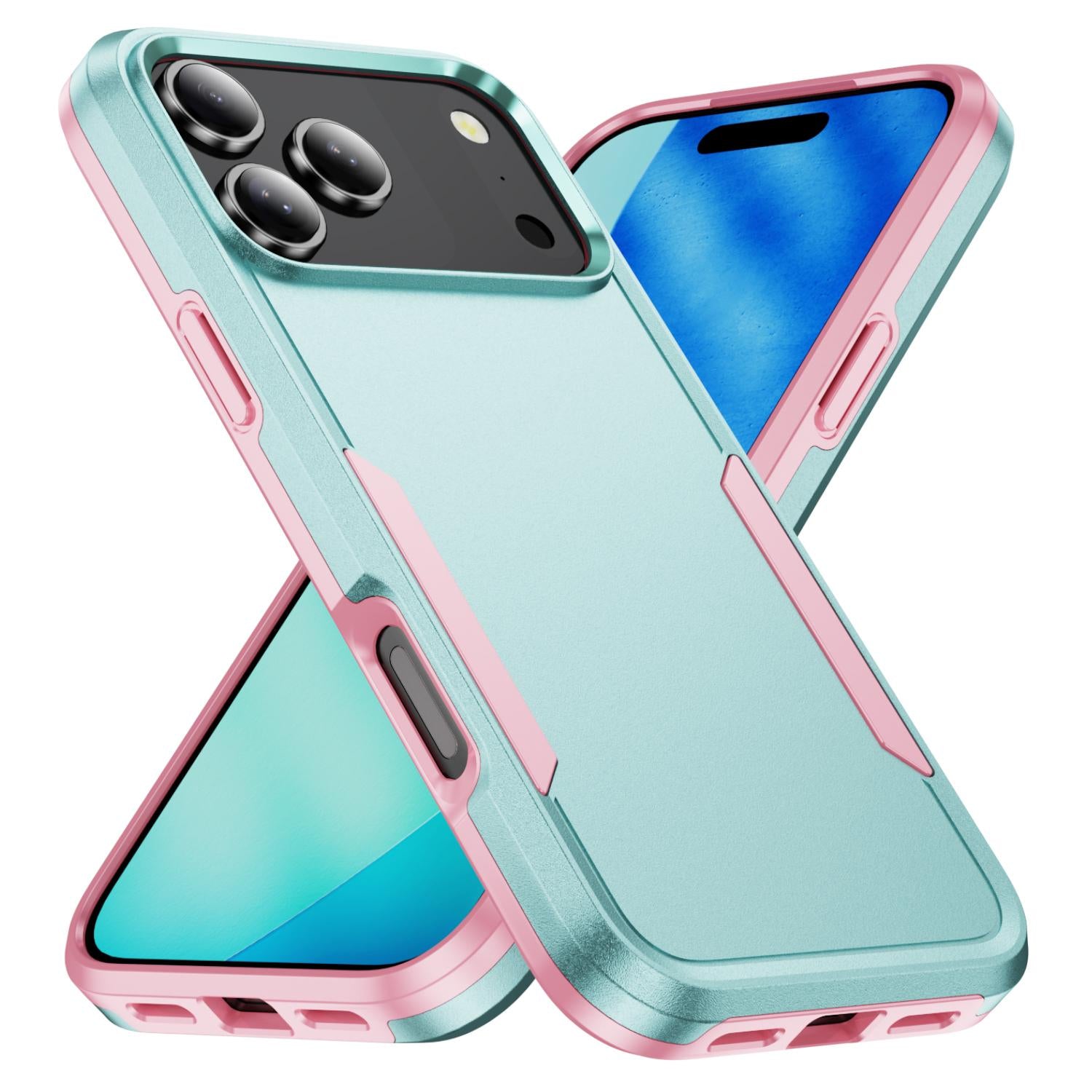 Compatible with iPhone 18 Pro Pioneer Armor Heavy Duty PC + TPU Phone Case - Green+Pink