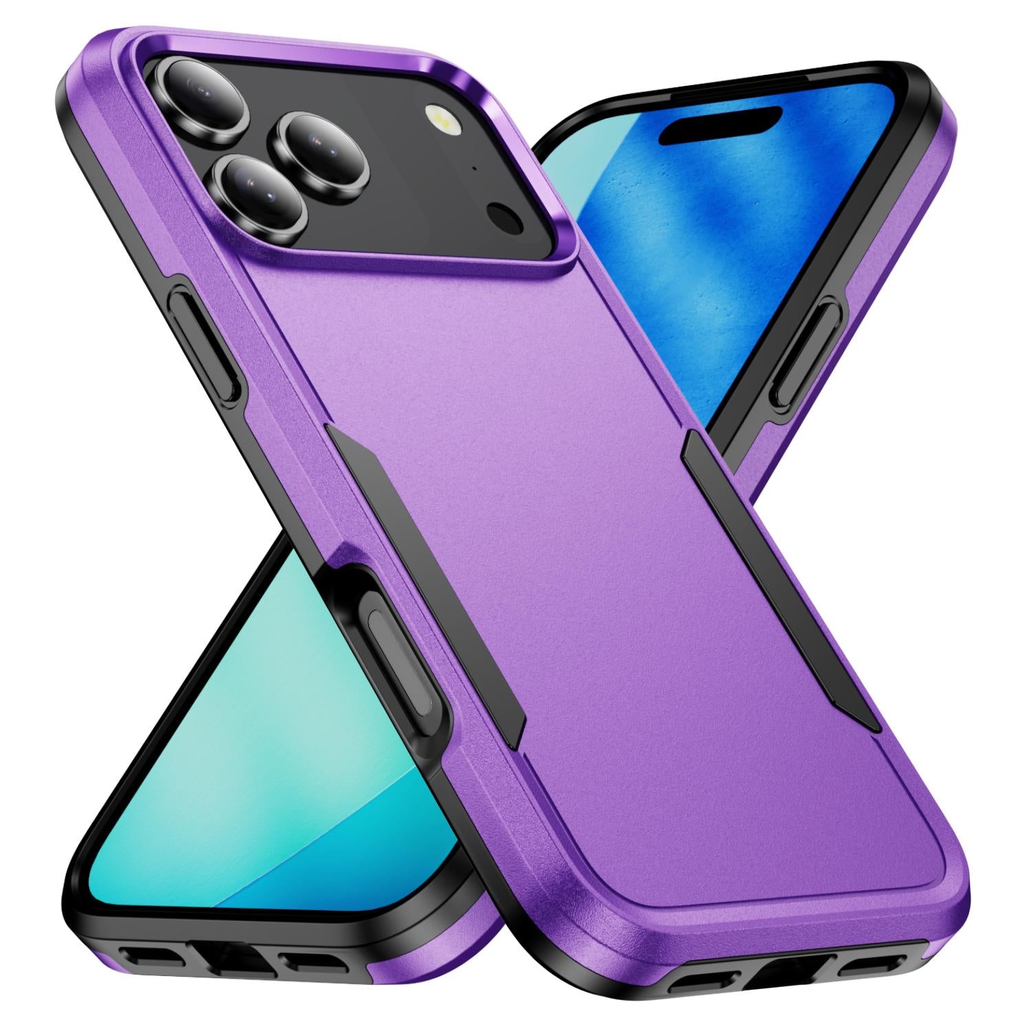Compatible with iPhone 18 Pro Pioneer Armor Heavy Duty PC + TPU Phone Case - Purple+Black
