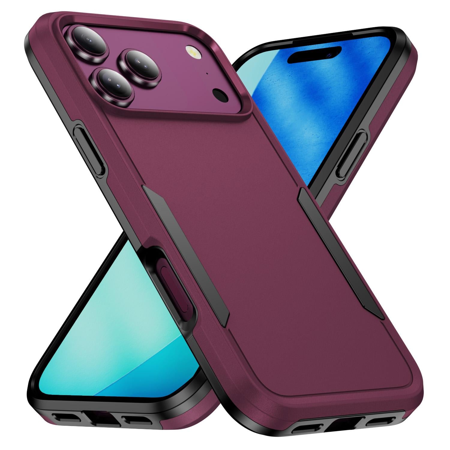 Compatible with iPhone 18 Pro Pioneer Armor Heavy Duty PC + TPU Phone Case - Cherry Red+Black