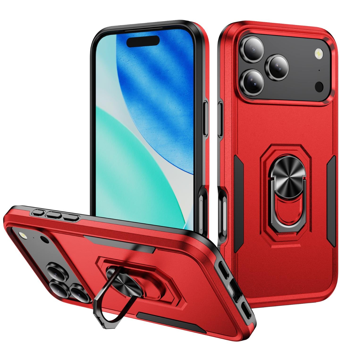 Compatible with iPhone 18 Pro Pioneer Armor Heavy Duty PC + TPU Phone Case with Holder - Red+Black