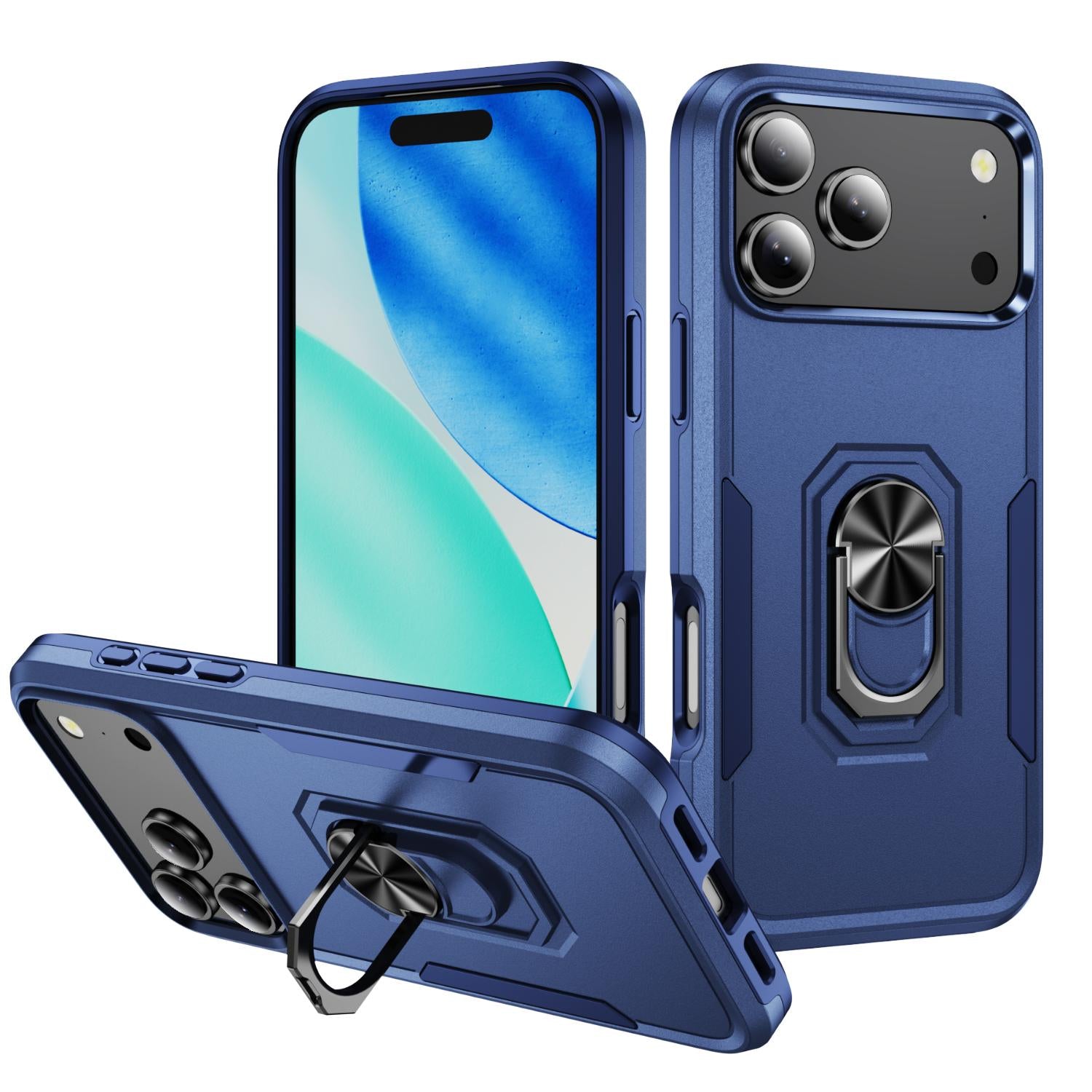 Compatible with iPhone 18 Pro Pioneer Armor Heavy Duty PC + TPU Phone Case with Holder - Blue