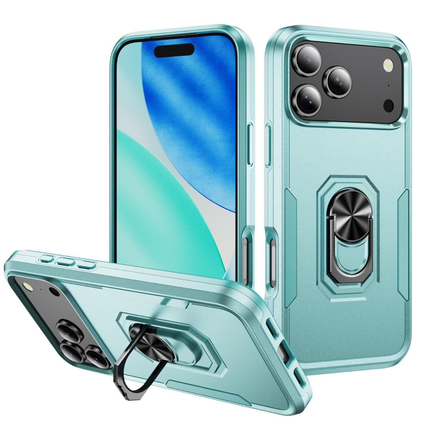 Compatible with iPhone 18 Pro Pioneer Armor Heavy Duty PC + TPU Phone Case with Holder - Green