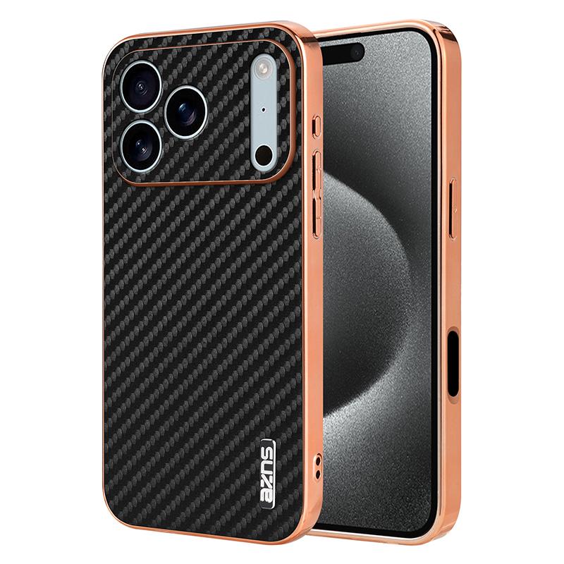 Compatible with iPhone 18 Pro AZNS Electroplated Edge Carbon Fiber Texture Phone Case - Black