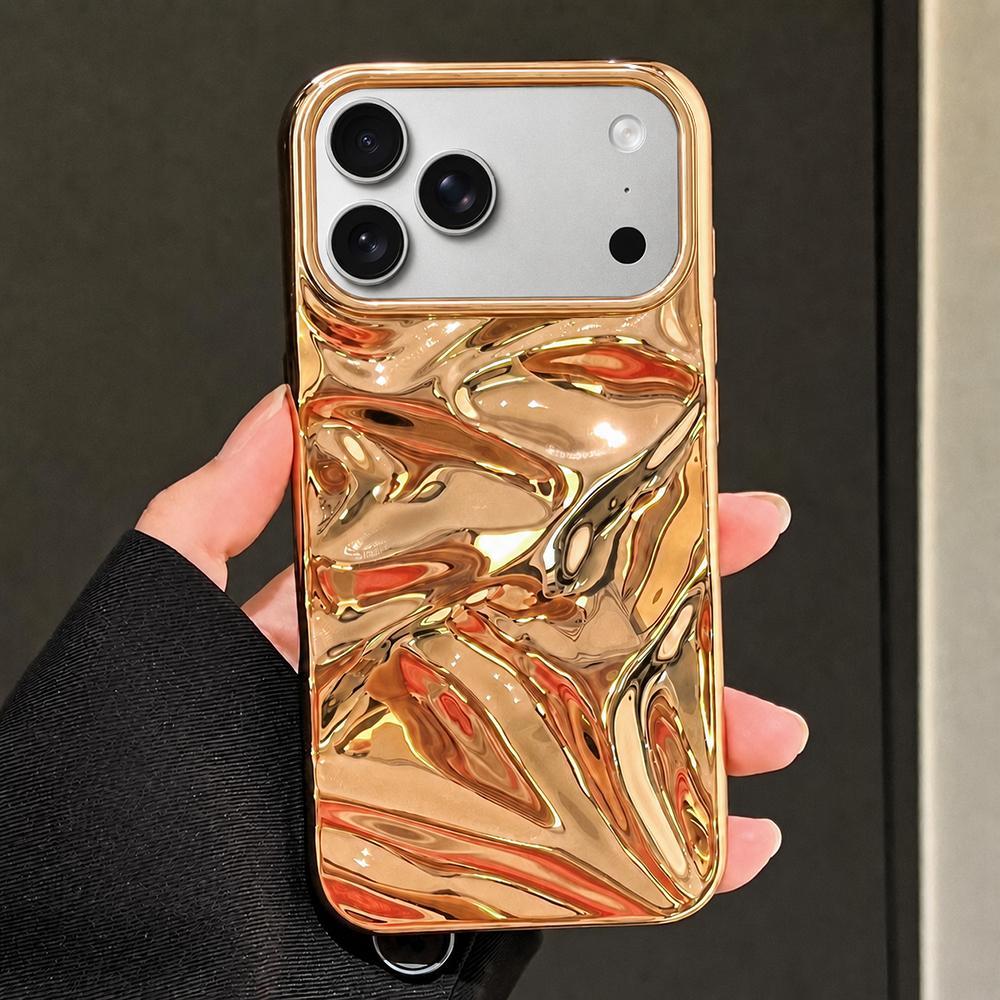 Compatible with iPhone 18 Pro Water Ripple Electroplating Paint TPU Phone Case - Bright Gold
