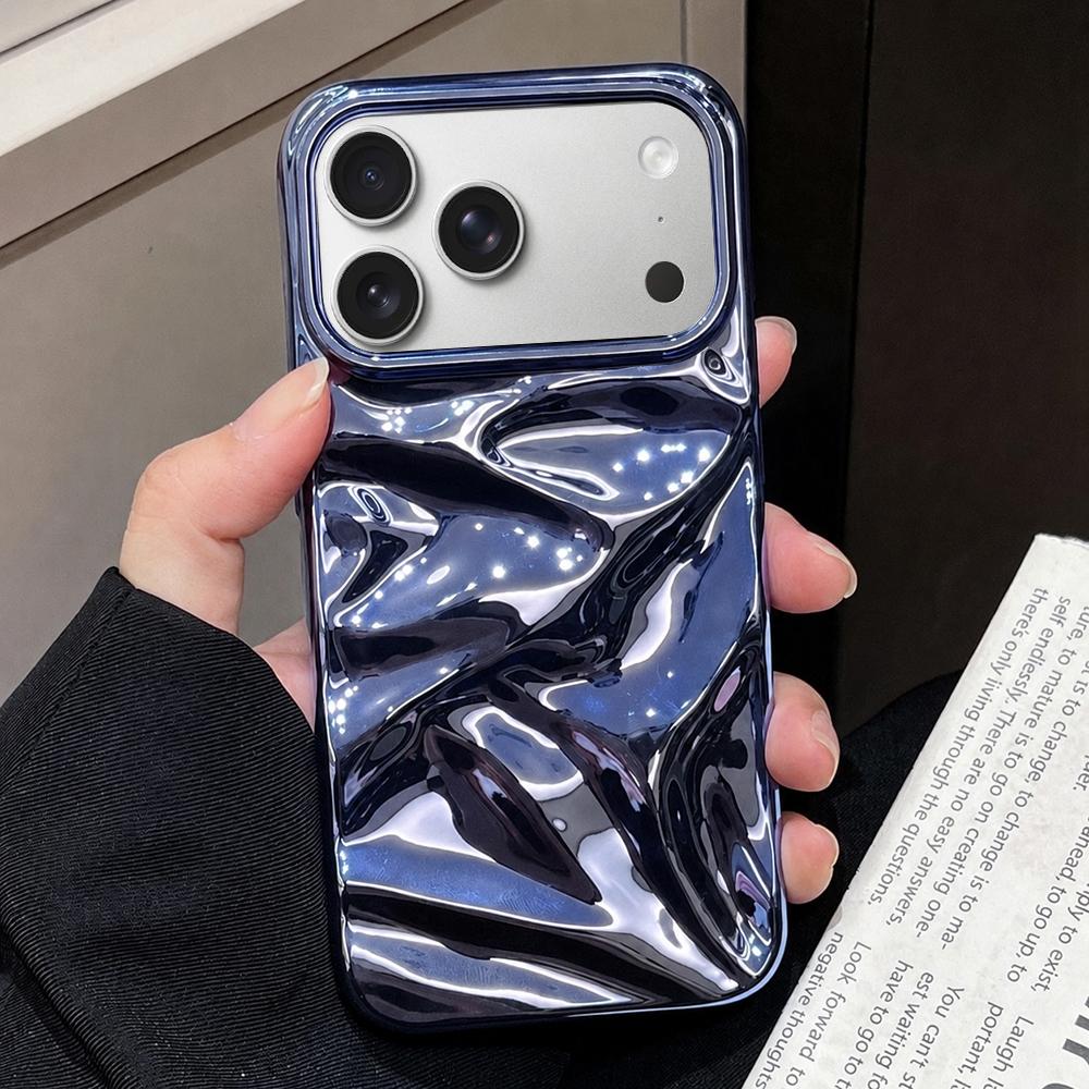 Compatible with iPhone 18 Pro Water Ripple Electroplating Paint TPU Phone Case - Dark Blue