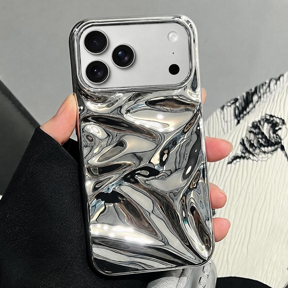 Compatible with iPhone 18 Pro Water Ripple Electroplating Paint TPU Phone Case - Bright Silver