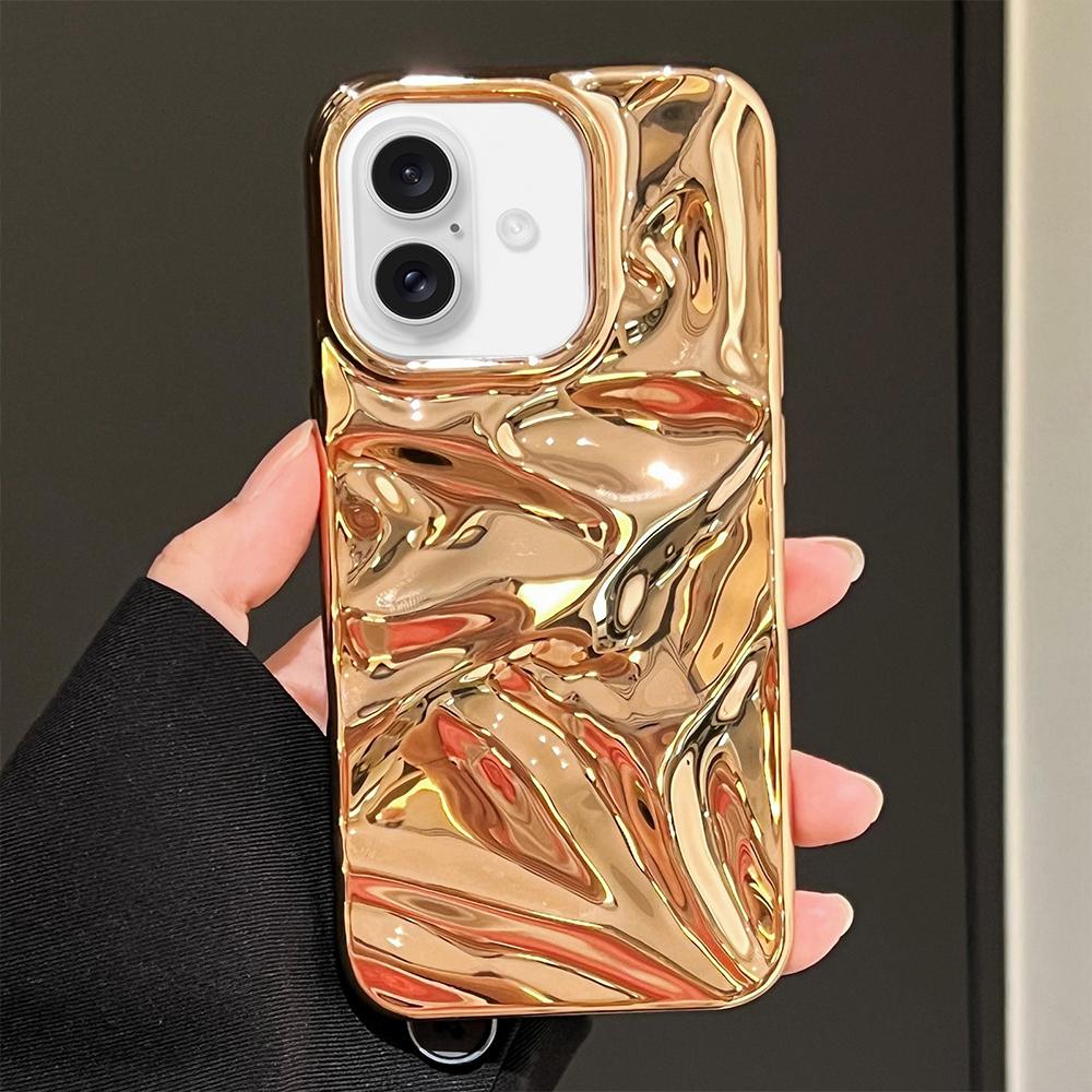 Compatible with iPhone 18 Water Ripple Electroplating Paint TPU Phone Case - Bright Gold
