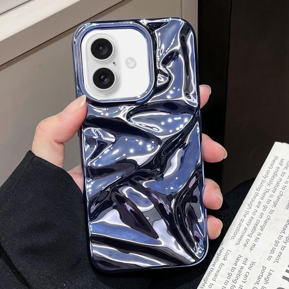 Compatible with iPhone 18 Water Ripple Electroplating Paint TPU Phone Case - Dark Blue