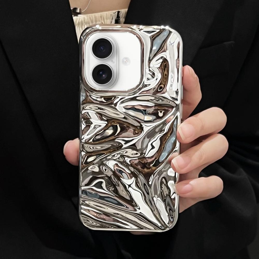 Compatible with iPhone 18 Water Ripple Electroplating Paint TPU Phone Case - Bright Silver