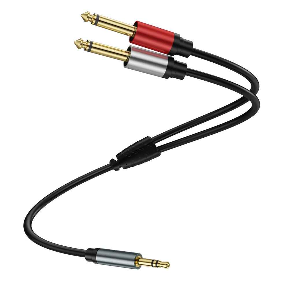 Uniqbuy For 0.3m Gold Plated 3.5mm TRS Stereo to Dual 6.35mm TS Mono Y Splitter Adapter Audio Cable(Black)