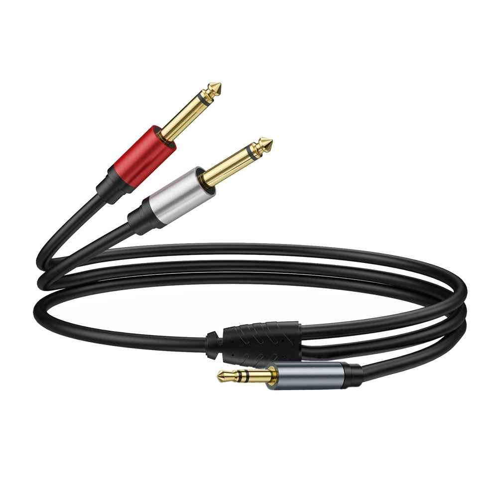 Uniqbuy For 1m Gold Plated 3.5mm TRS Stereo to Dual 6.35mm TS Mono Y Splitter Adapter Audio Cable(Black)