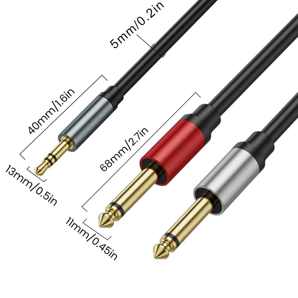 Uniqbuy For 1m Gold Plated 3.5mm TRS Stereo to Dual 6.35mm TS Mono Y Splitter Adapter Audio Cable(Black)