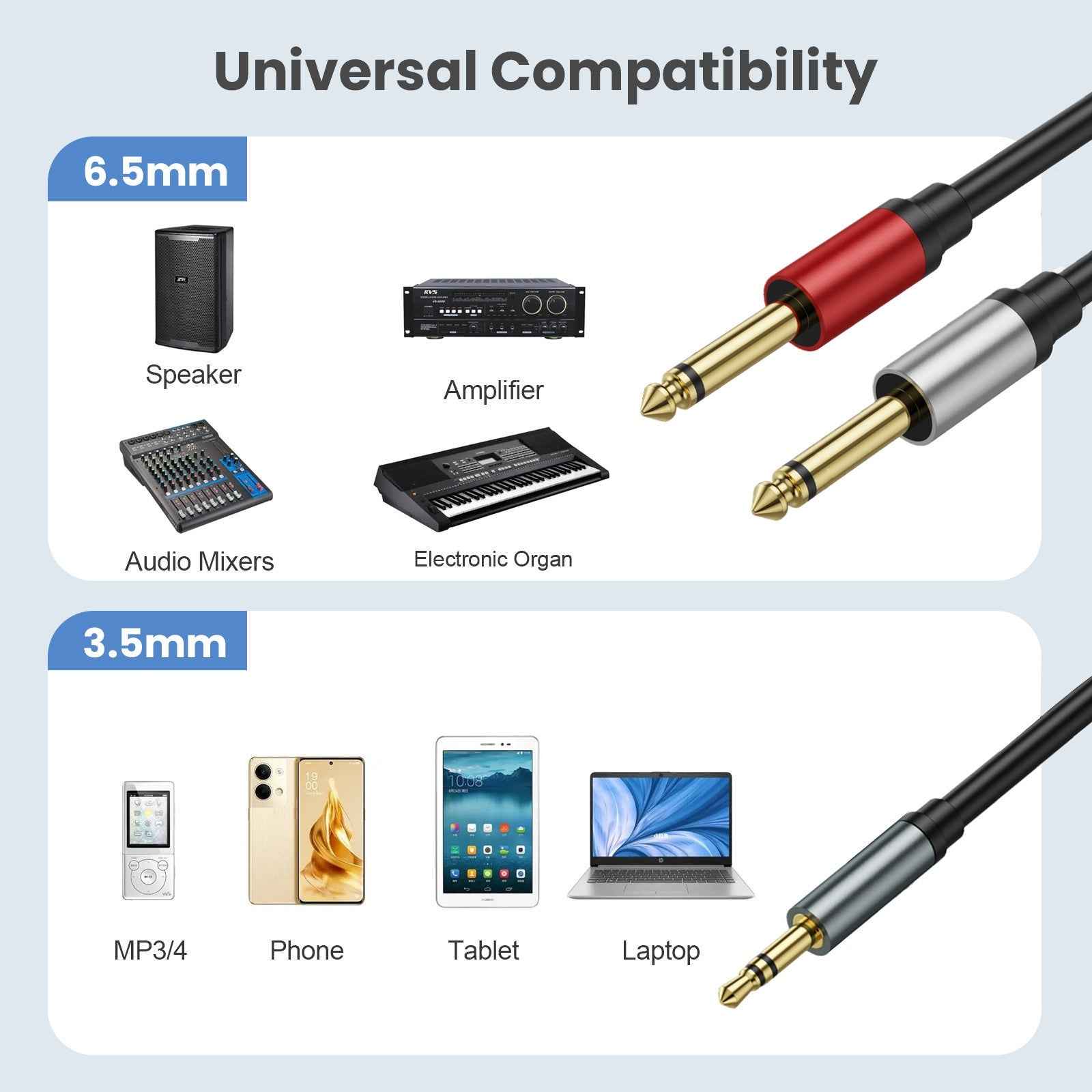 Uniqbuy For 1m Gold Plated 3.5mm TRS Stereo to Dual 6.35mm TS Mono Y Splitter Adapter Audio Cable(Black)