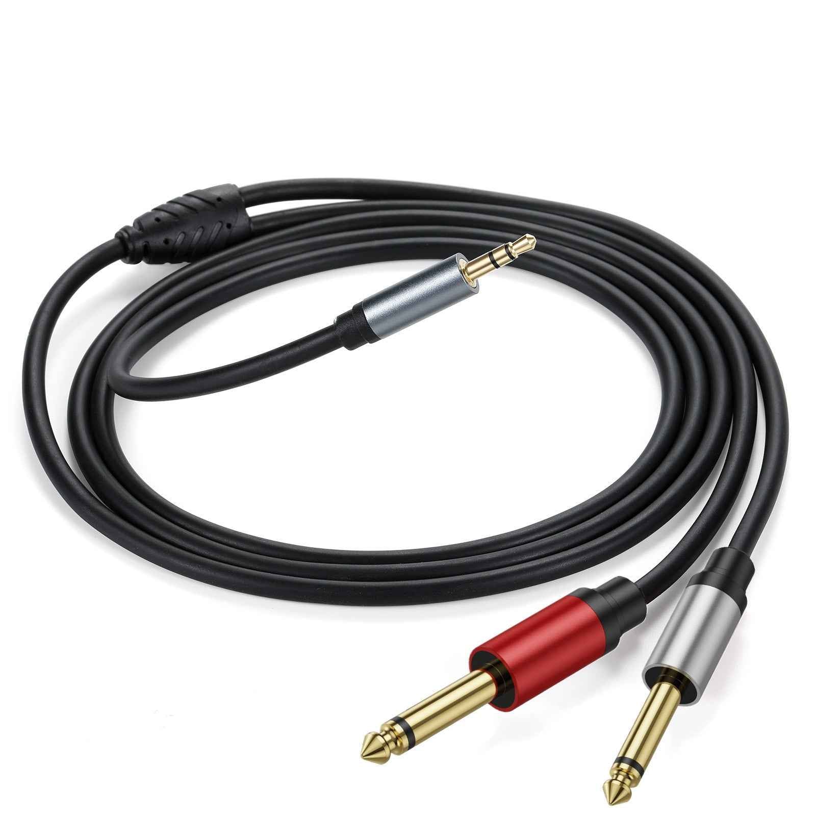 Uniqbuy For 3m Gold Plated 3.5mm TRS Stereo to Dual 6.35mm TS Mono Y Splitter Adapter Audio Cable(Black)