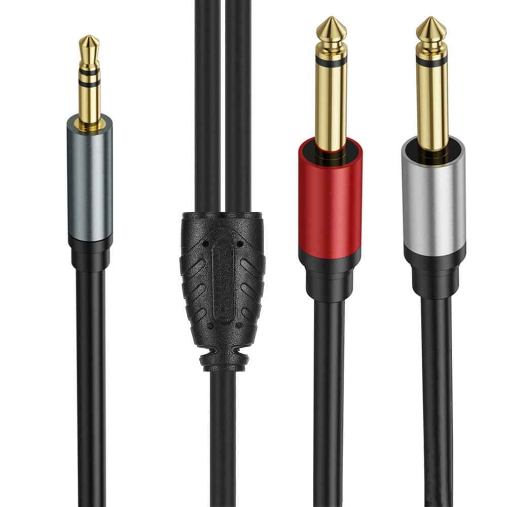 Uniqbuy For 3m Gold Plated 3.5mm TRS Stereo to Dual 6.35mm TS Mono Y Splitter Adapter Audio Cable(Black)