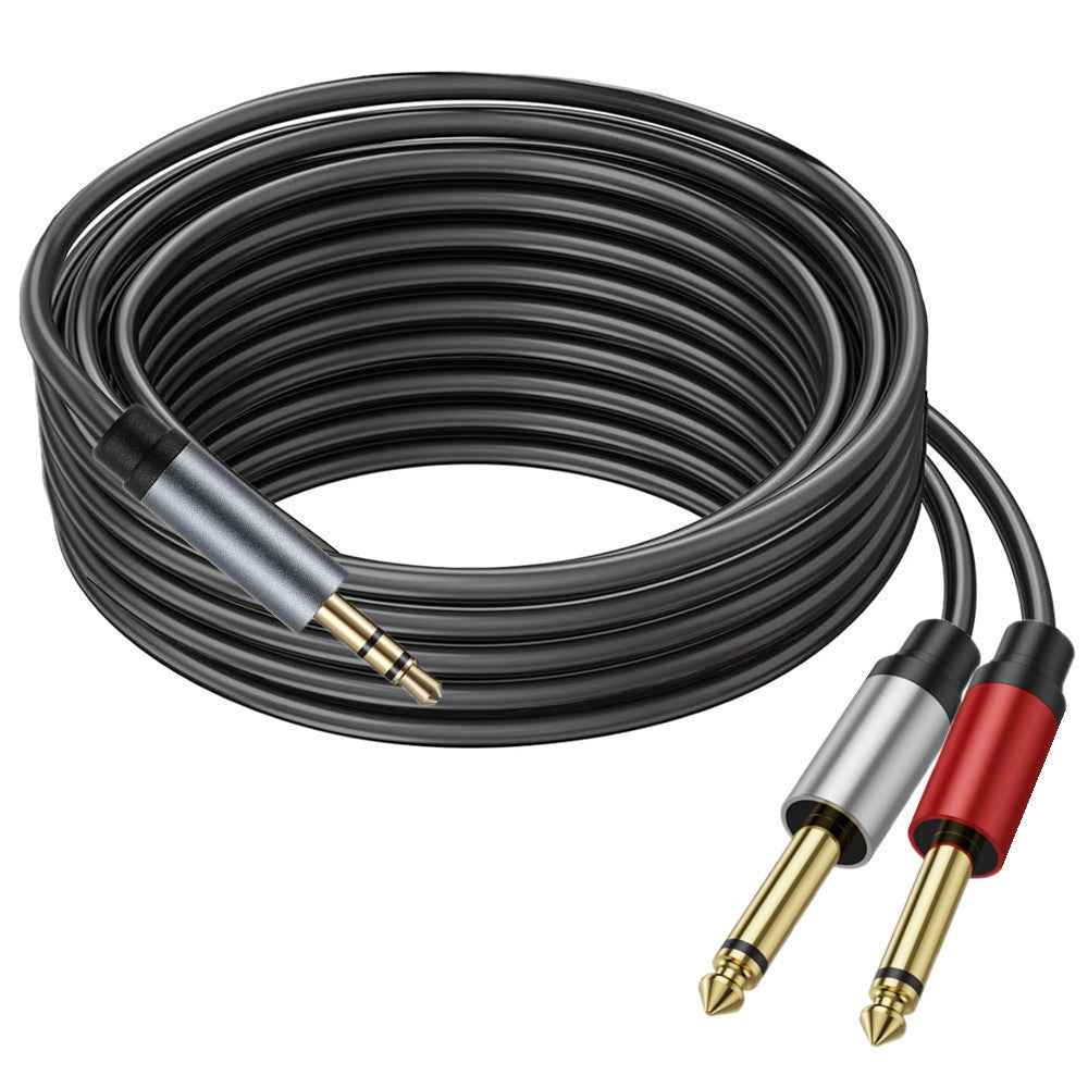 Uniqbuy For 5m Gold Plated 3.5mm TRS Stereo to Dual 6.35mm TS Mono Y Splitter Adapter Audio Cable(Black)