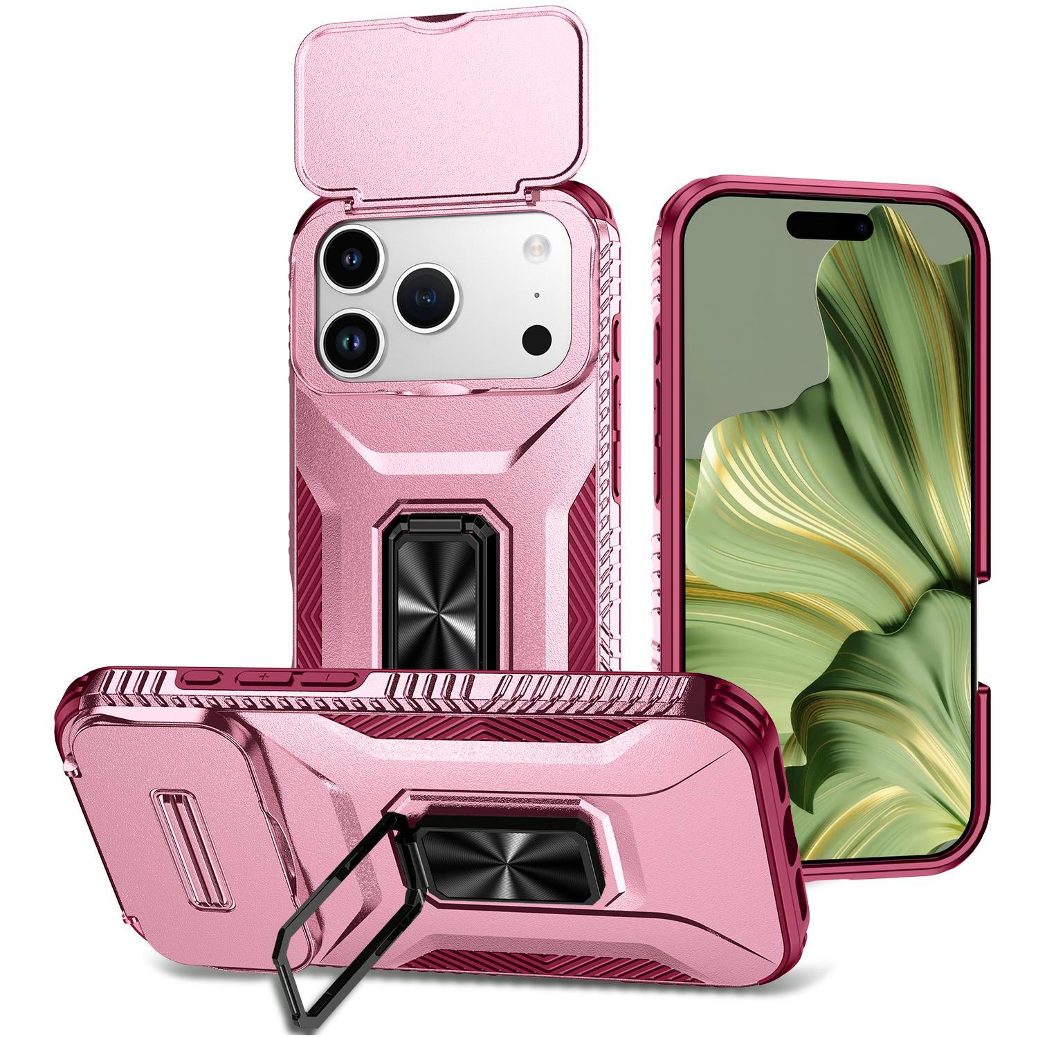 Compatible with iPhone 18 Pro Sliding Camshield Holder Phone Case - Pink + Rose Red