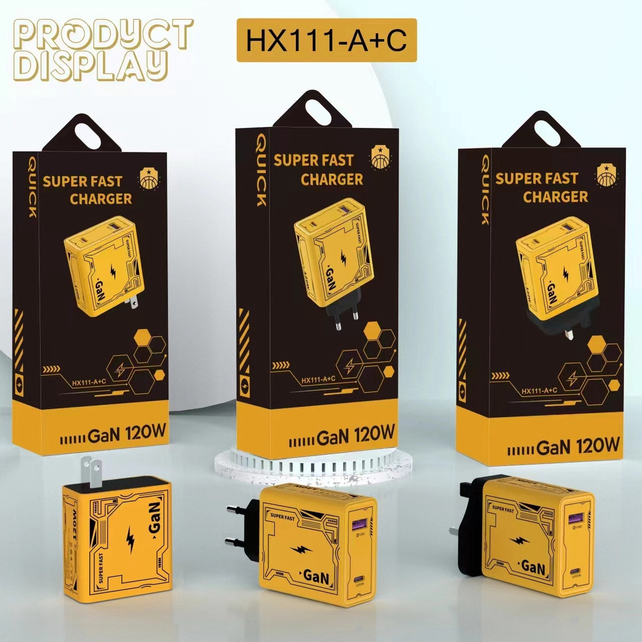 HX111 120W USB, Type-C GaN Ultra-fast Charger(UK Plug)