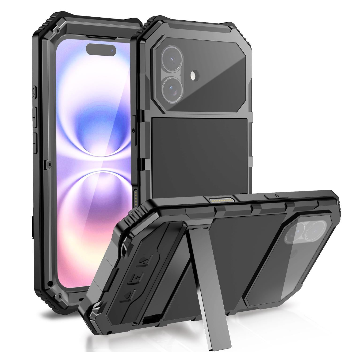 Compatible with iPhone 18 R-JUST Life Waterproof Dustproof Shockproof Holder Phone Case - Black