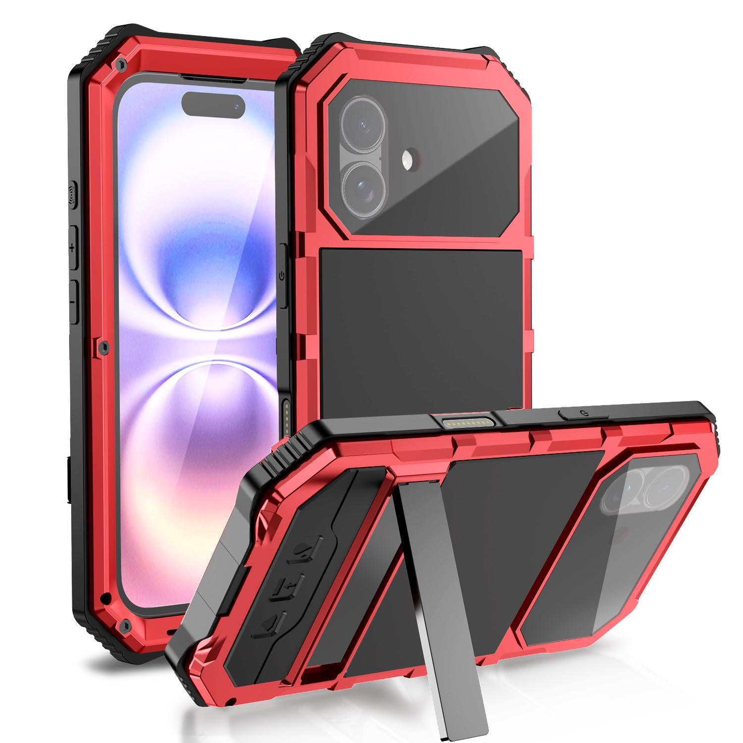 Compatible with iPhone 18 R-JUST Life Waterproof Dustproof Shockproof Holder Phone Case - Red