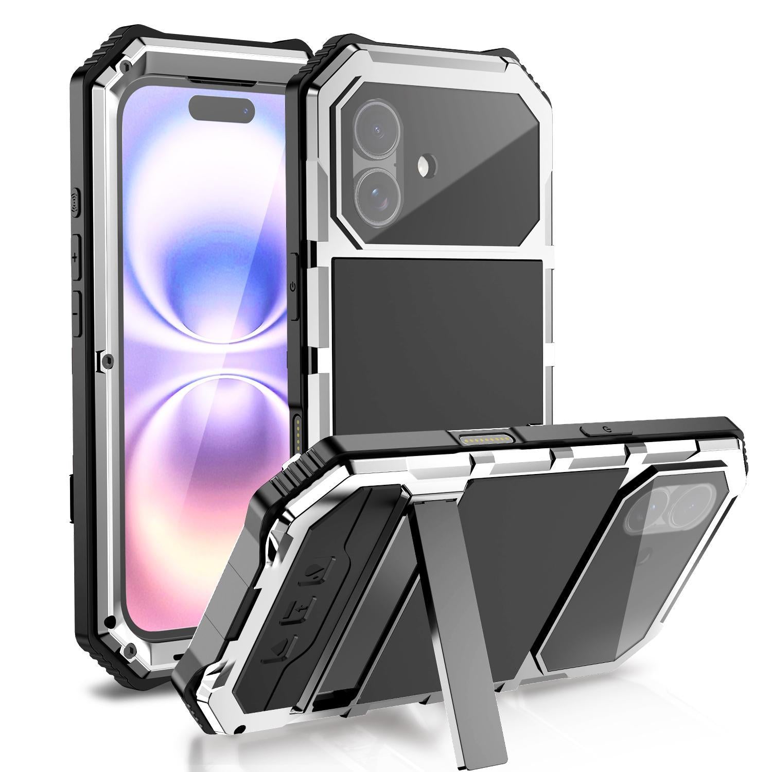 Compatible with iPhone 18 R-JUST Life Waterproof Dustproof Shockproof Holder Phone Case - Silver