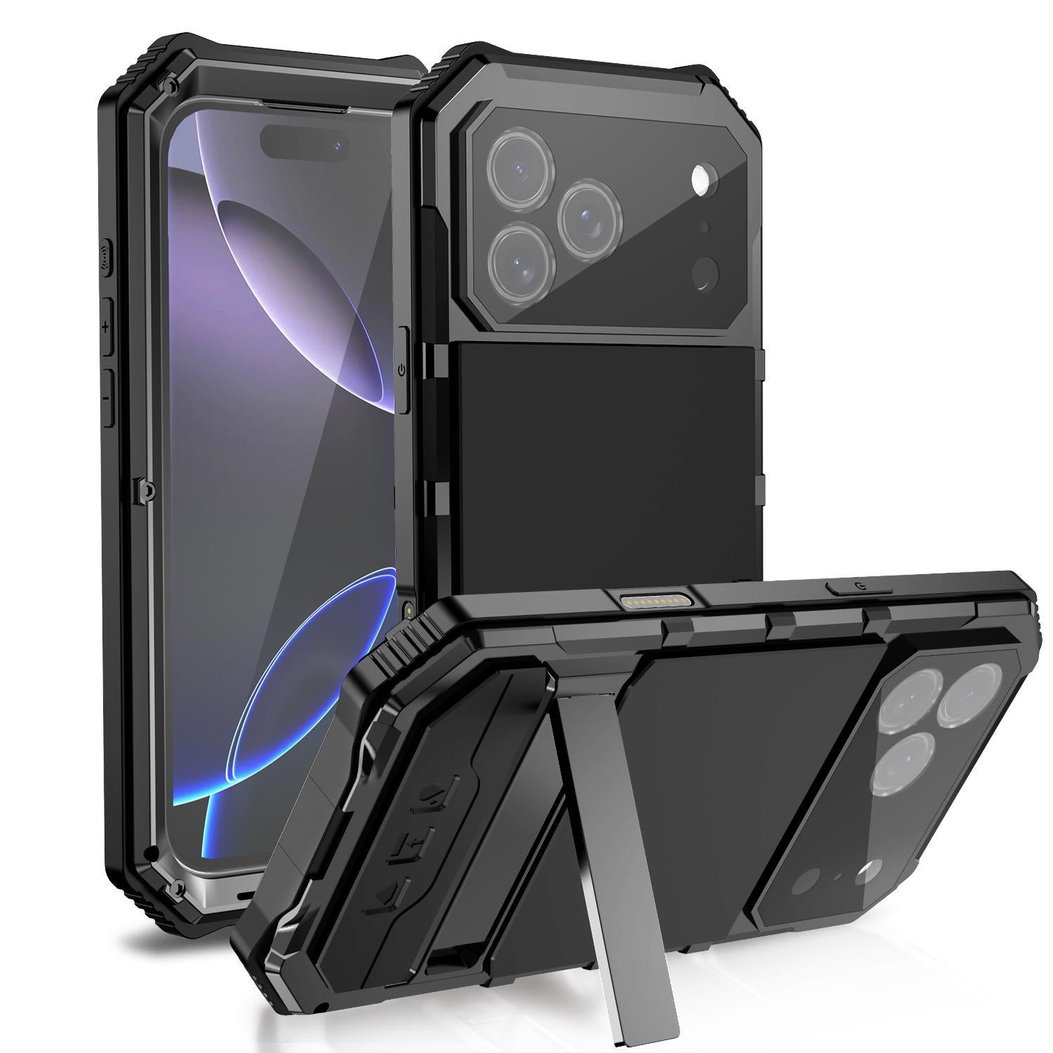 Compatible with iPhone 18 Pro R-JUST Life Waterproof Dustproof Shockproof Holder Phone Case - Black
