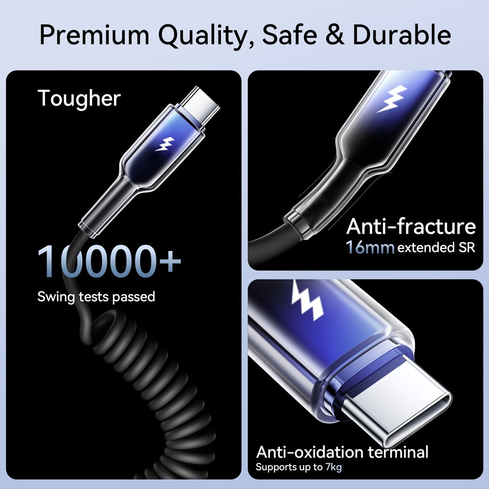 JOYROOM S-A43 3A USB to USB-C / Type-C Coiled Fast Charging Data Cable, Length:1.5m(Black)
