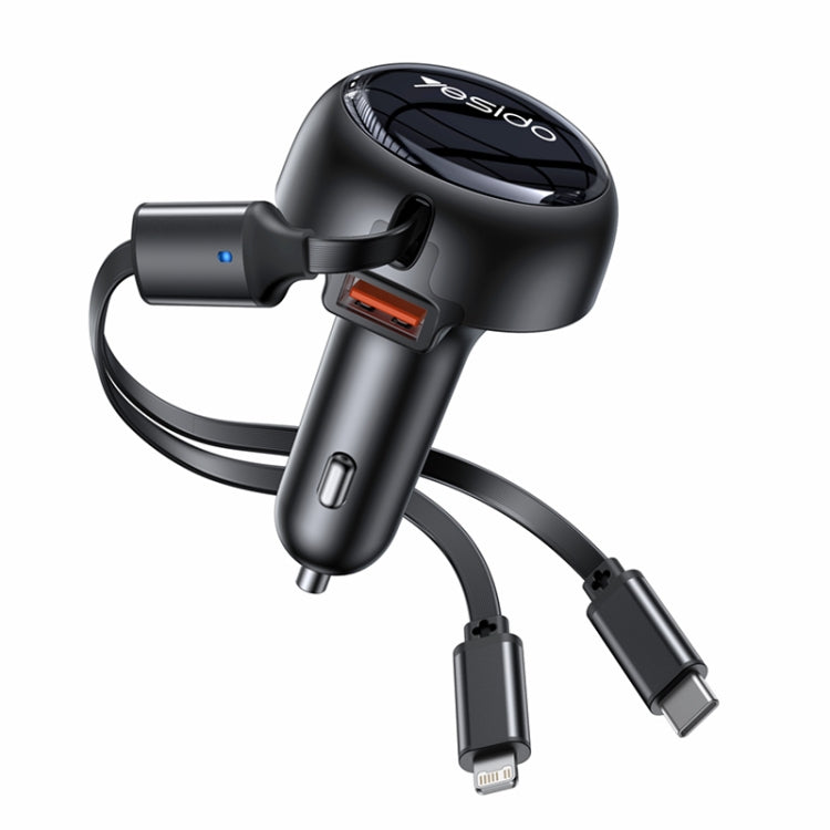 Yesido Y61 53W Type-C + 8 Pin Retractable Cable 3 in 1 Car Charger(Black)