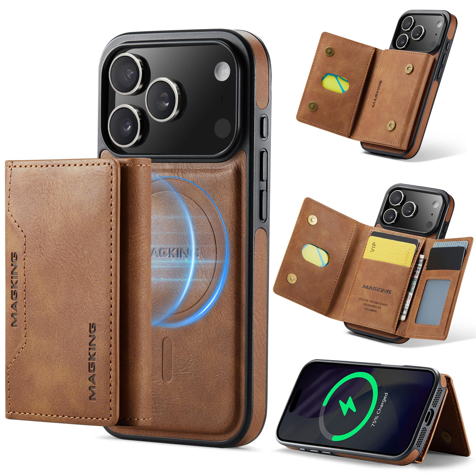 Compatible with iPhone 18 Pro & 17 Pro MAGKING K2 Series MagSafe RFID Card Bag Detachable Phone Case - Brown